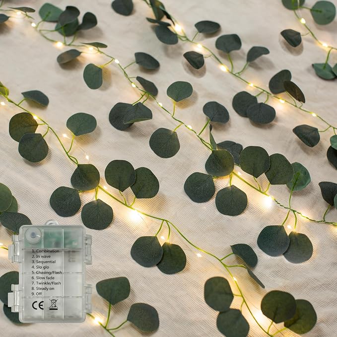 Vine with Fairy Lights, 33ft 100 LEDs Vine Lights Eucalyptus Battery Operated by NWLIGHT