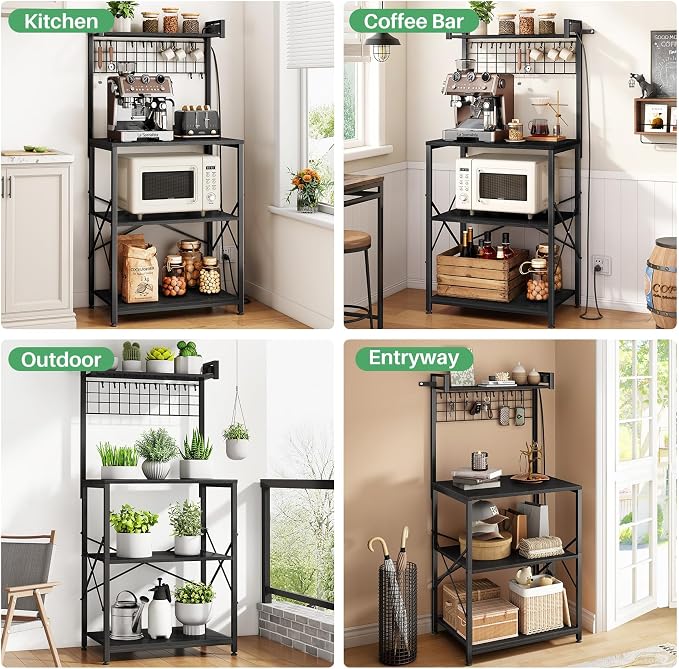SNTD Bakers Rack with Power Outlet, Kitchen Shelves Microwave Stand with Wire - Image 8