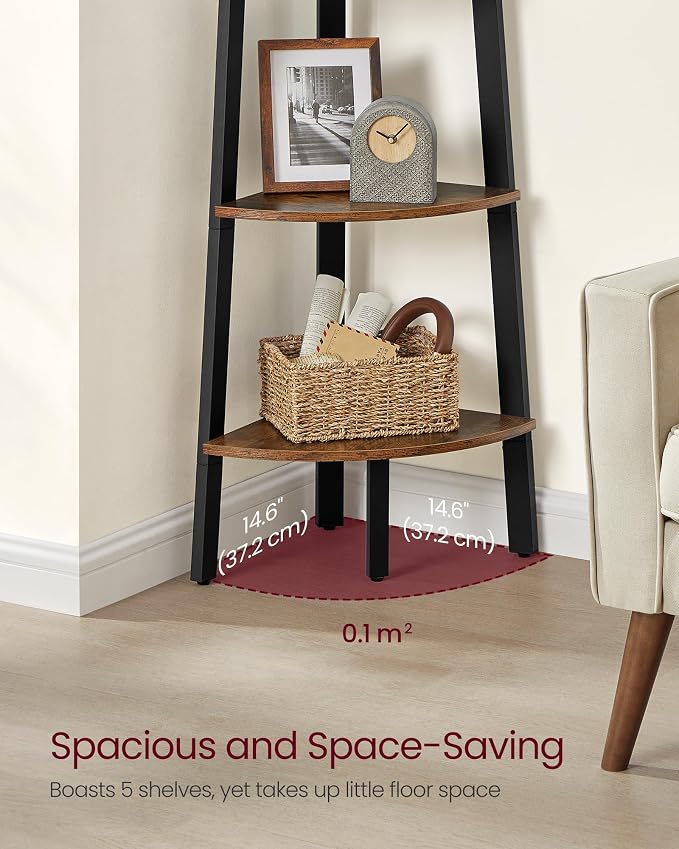 VASAGLE Corner Shelf Stand, 5-Tier Corner Bookshelf, Industrial Ladder Shelf - Image 4
