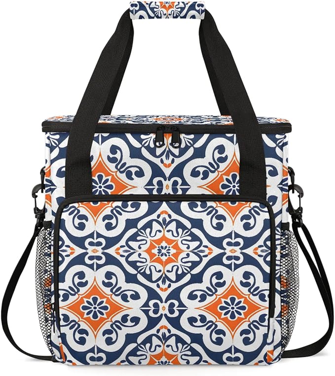 Boho Mexican Tile Coffee Maker Carring Bag, Large Insulated Storage Organizer by Home