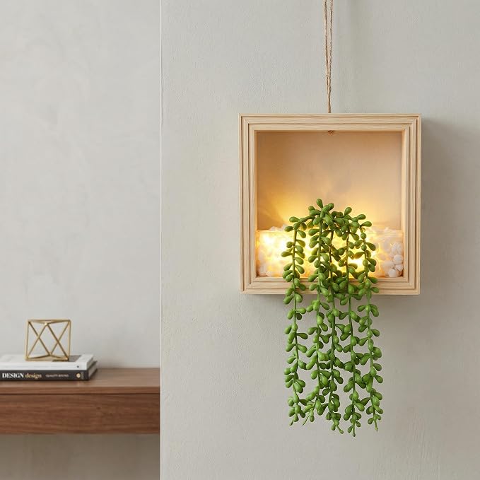 2 Pack Fake Plants Hanging, Artificial Succulents Plants in Square Wooden Frame - Image 9