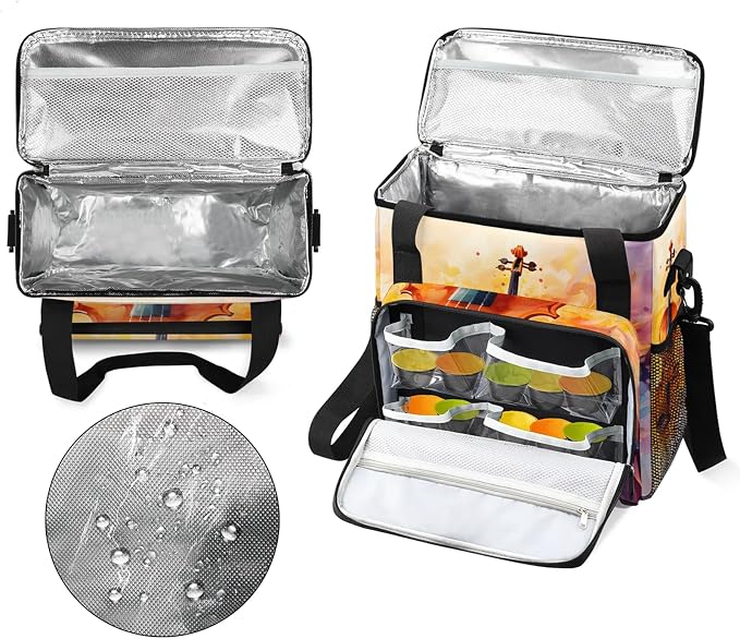 Violin Music Themed Coffee Maker Carring Bag, Large Insulated Storage Organizer - Image 3