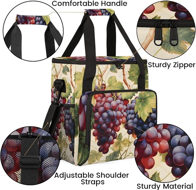 Fruit Grapes Leaves Coffee Maker Carring Bag, Large Insulated Storage Organizer - Image 6
