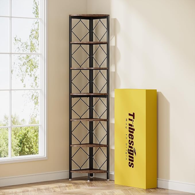 Tribesigns 7-Tier Corner Shelf, 78.7” Extra Tall Corner Bookcase, Industrial - Image 9