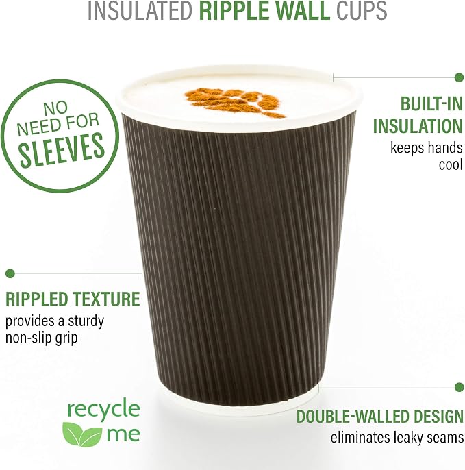 Restaurantware-12 Ounce Paper Coffee Cups, 25 Ripple Disposable Paper Cups - Image 4