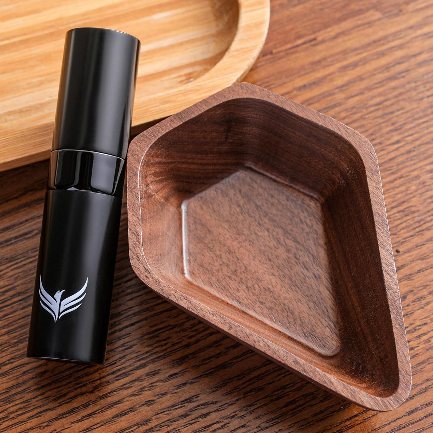 Walnut Coffee Bean Dosing Cup and RDT Coffee Spritzer Gift Set Coffee Bar Accessories Wooden Dosing Vessel Single Dose Coffee Measuring Tray Kit