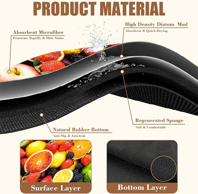 Fresh Fruits Dish Drying Mat for Kitchen Counter Coffee Bar Mat Hide Stain - Image 3