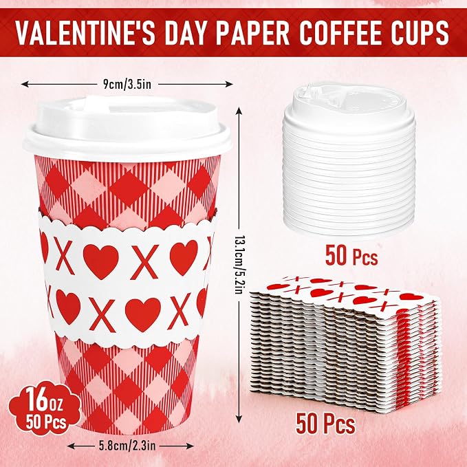 Whaline 50 Pcs Valentine's Day Disposable Coffee Cups - Image 2
