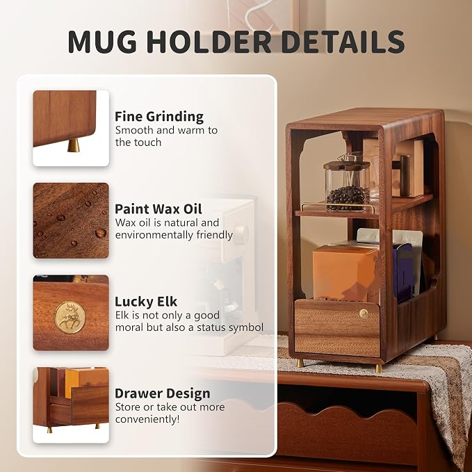 Coffee Bar Organizer for Countertop, 2-Tier Walnut Wood Coffee Station Organizer - Image 4