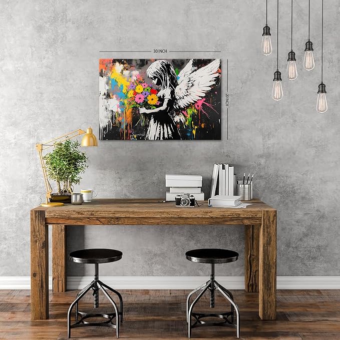 Abstract Graffiti Banksy Canvas Wall Art Banksy Angel Girls Decor Colorful - Image 3