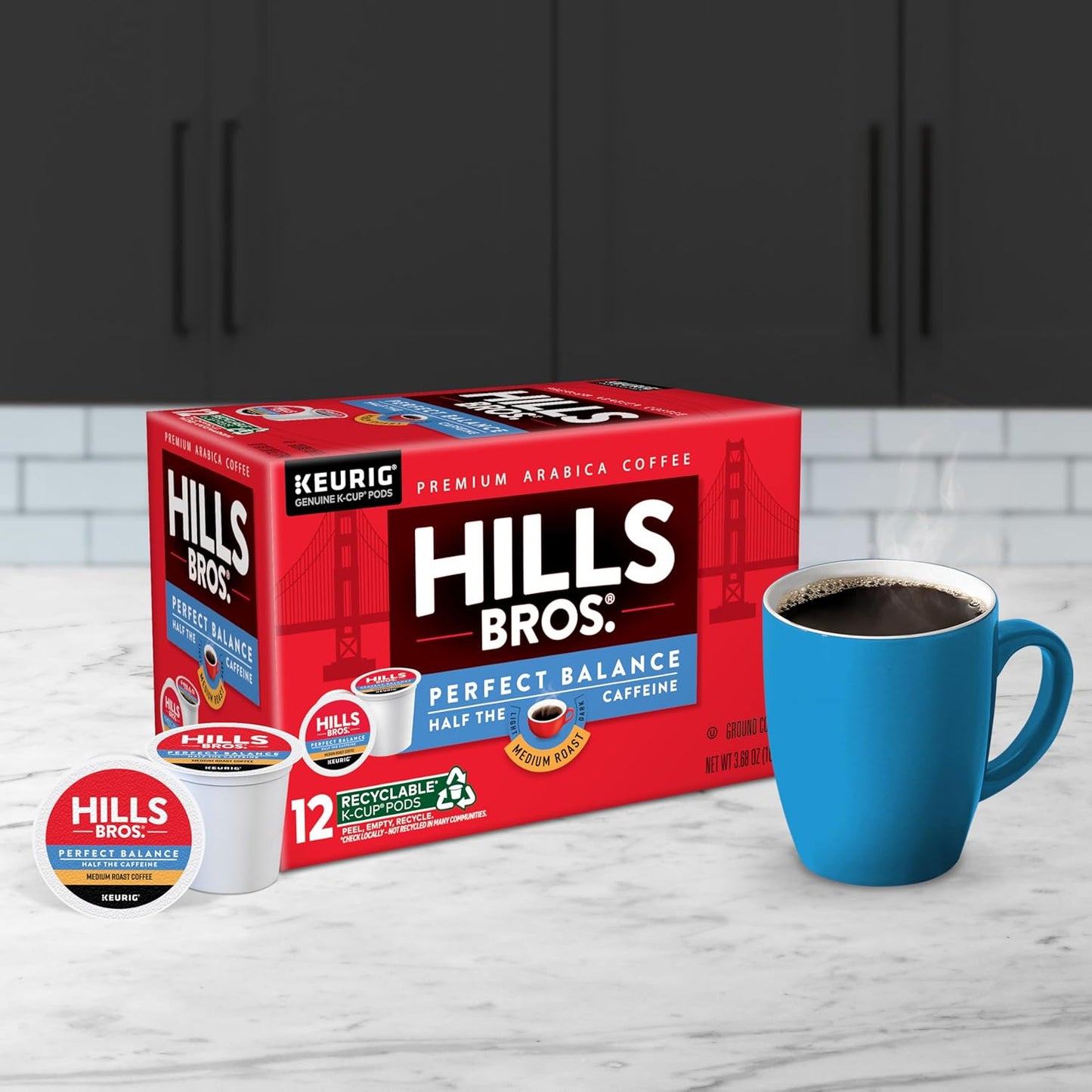 Hills Bros. House Blend Keurig K-Cup Pods for Keurig Brewers – Dark Roast Premium Arabica Blend, Kosher – 1 Pack of 12 Single Serve Pods