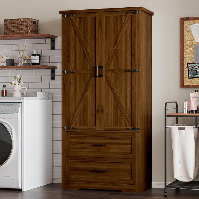 BORNOON Pantry Organizers and Storage Cabinet, 71” Barn Door White Kitchen - Image 7