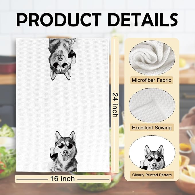 Funny Husky Wine Kitchen Towels, Gifts - Image 6