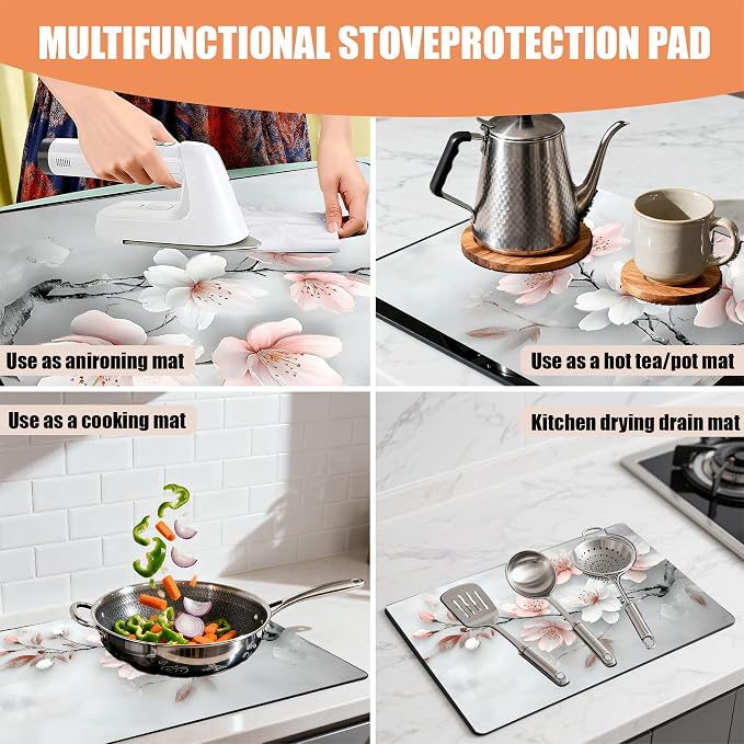 28"x20" Anti-Slip Electric Stove Top Cover Peach Blossoms Foldable - Image 3