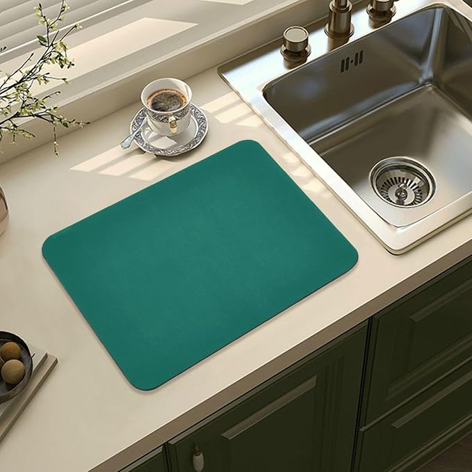Hunter Green Dish Drying Mat for Kitchen Counter No-slip Rubber Bottom Dish - Image 8