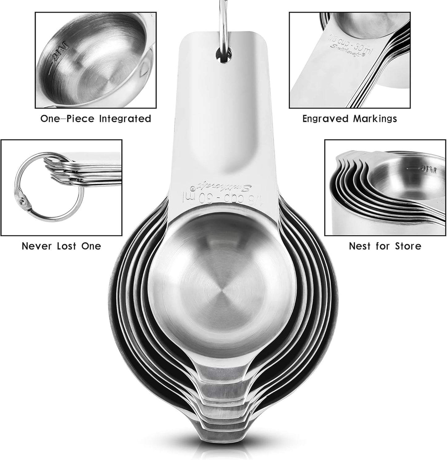 Smithcraft Measuring Cups Set, Stainless Steel Measuring Cup Set 7, 18/8 Stainless Steel Measuring Cups for Kitchen, Metal Meausing Cups for Baking, Dry Nesting Measuring Tools-3/4, 2/3 Measure Cup