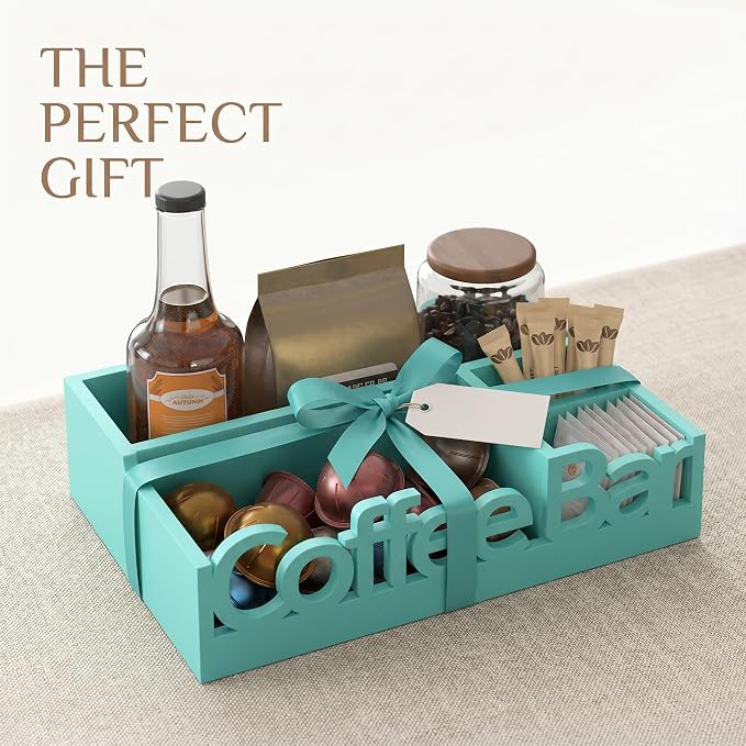Coffee Bar Organizer Countertop, Wood Coffee Pod Holder & Condiment Caddy | - Image 8