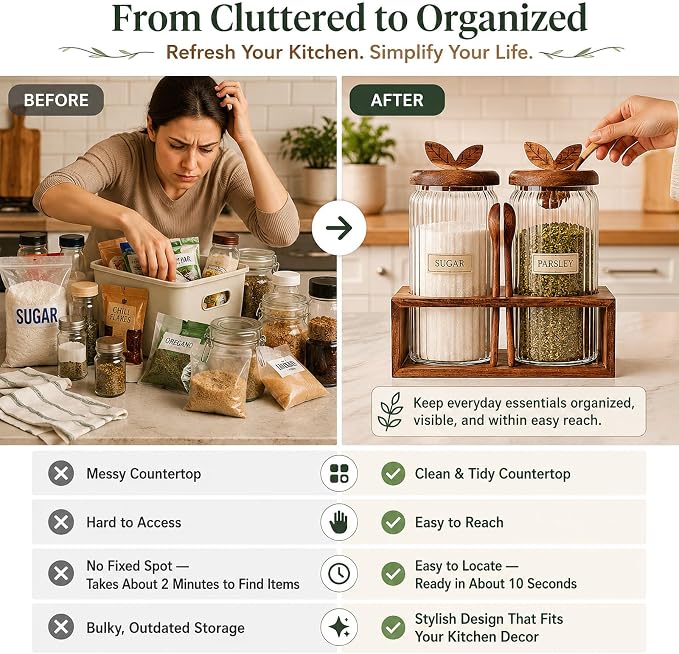 Airtight Coffee Sugar Canister Set, 2 × 34 floz Acacia Coffee Grounds Container - Image 6