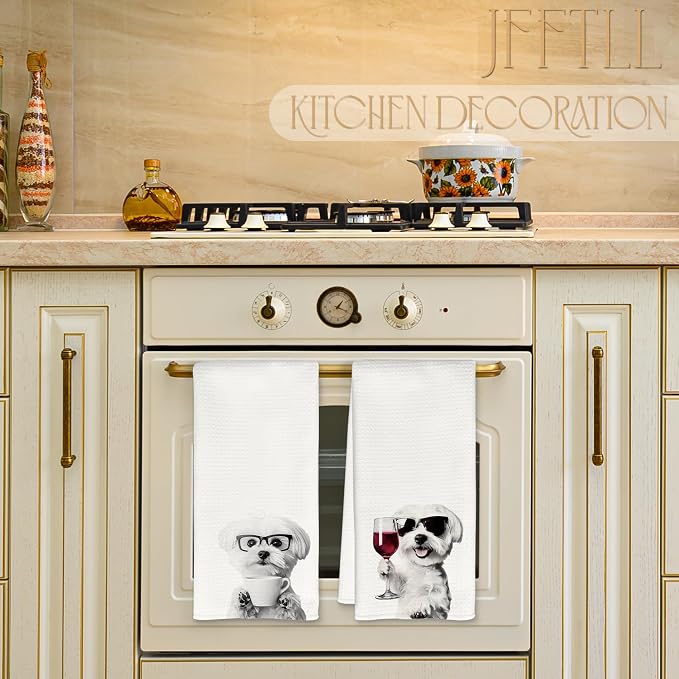 Funny Maltese Kitchen Towels Set of 2, Funny Kitchen Decor, Coffee Station Wine - Image 3