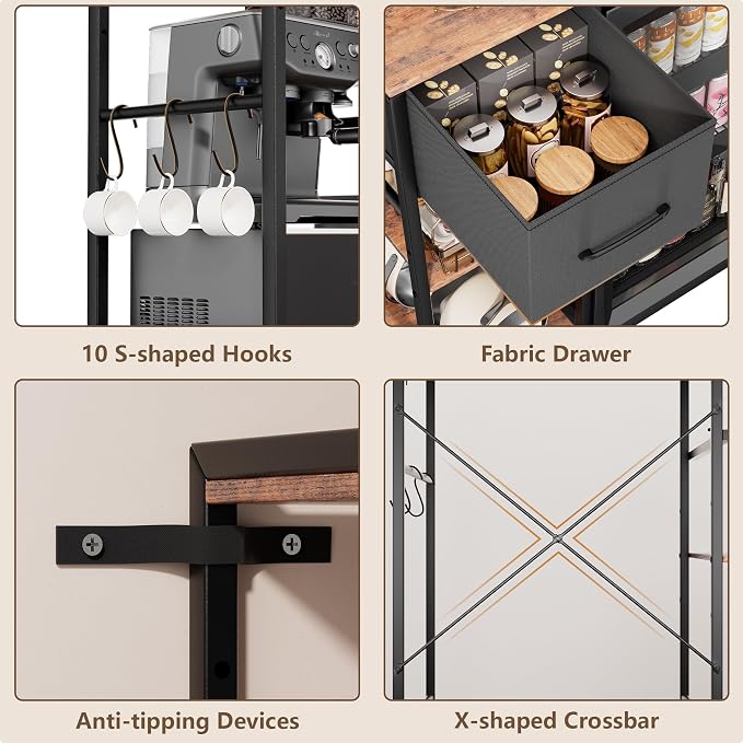 Kitchen Mini Fridge Stand with Storage, Microwave Oven Stand Table with Power - Image 6