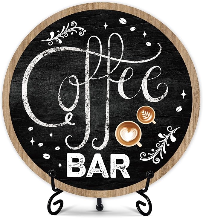 Coffee Bar Sign, 6-Inch Round Wooden Plaque by BXVRT