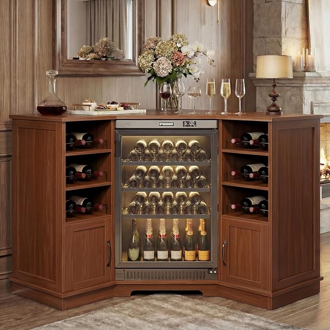 HSH Corner Bar Cabinet with Mini Fridge Space, Modern Wood Bar Cabinet with - Image 9