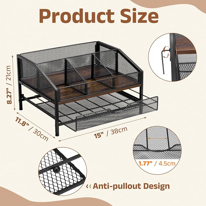 Coffee Bar Organizer, 2-Tier Coffee Station Organizer, Wood Coffee Syrup - Image 3