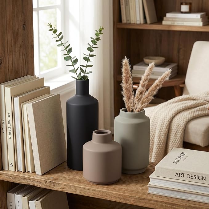 Ceramic Vase Set of 3, Modern Farmhouse Boho Table Centerpiece Vases, Small - Image 4