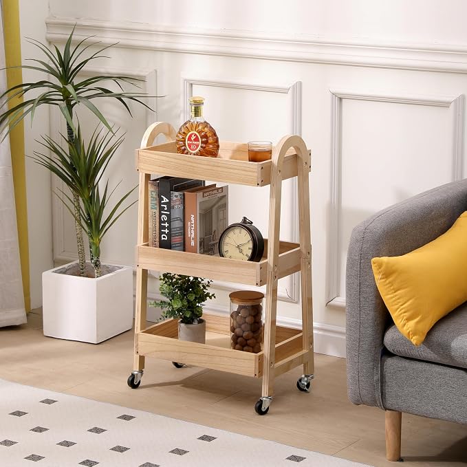 3-Tier Rolling Craft Cart, light-colored wood, Waterproof, - Image 7