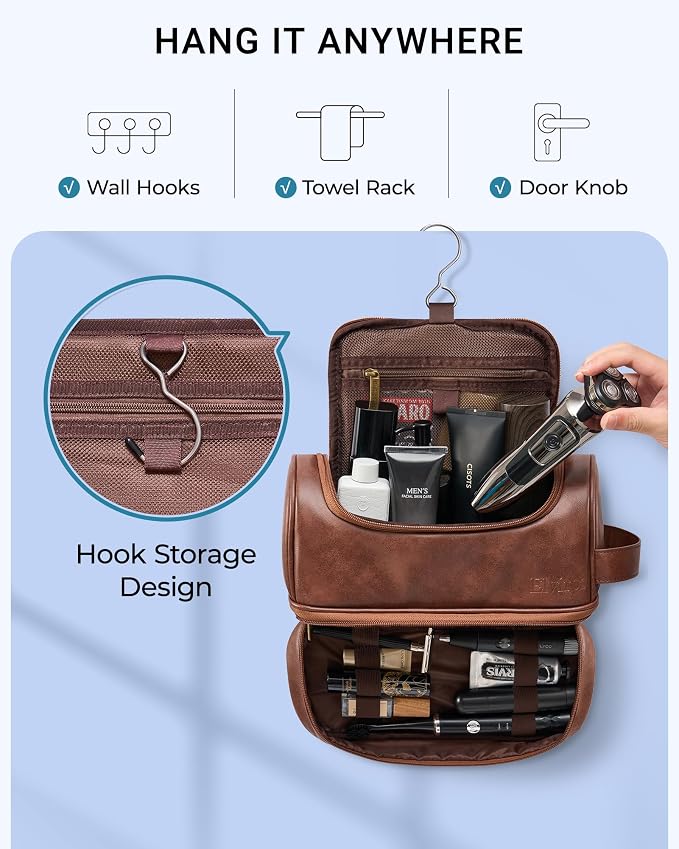 Elviros Toiletry Bag for Mens PU Leather Travel Organizer Kit - Image 6