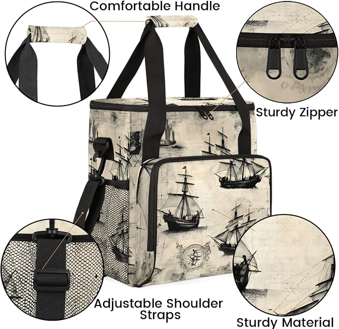 Vintage Pirate Ship Coffee Maker Carring Bag, Large Insulated Storage Organizer - Image 6
