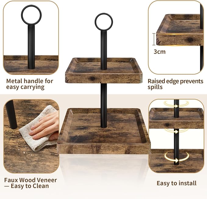 Tiered Tray Stand, Rustic Two Tier Decorative Tray - Image 4