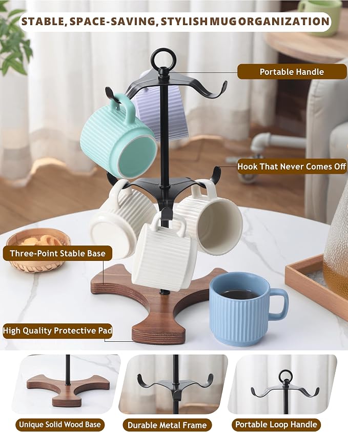 Mug Holder Tree for Countertop | 2-Tier Coffee Cup Stand & Rack Holds 6 Large - Image 5