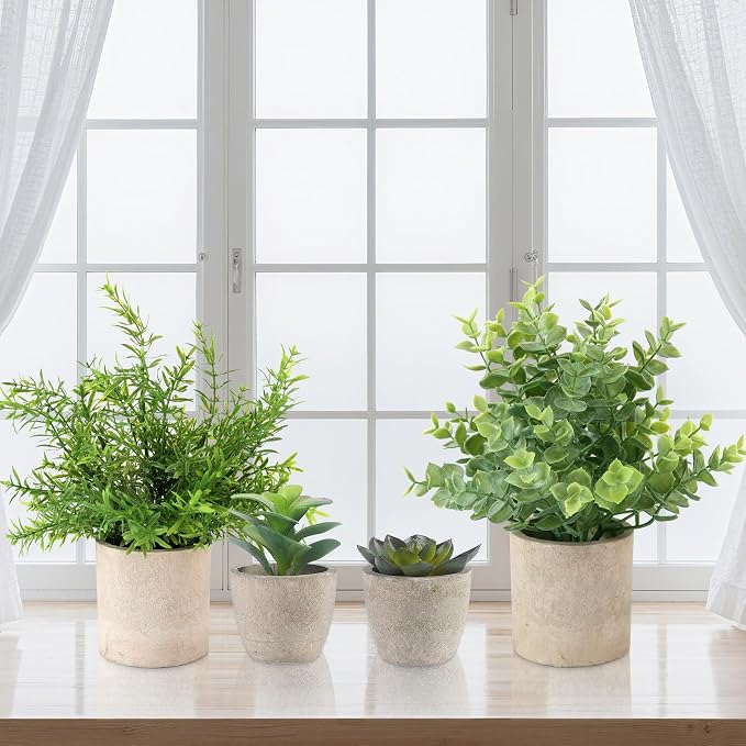 ALAGIRLS 4 Pack Small Fake Plants, Small Faux Plants in Pulp Pot, - Image 6
