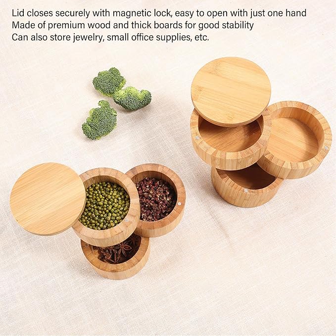 HERCHR Salt Cellar with Swivel Lid, 3 Tier Salt Box Jar Storage Container with - Image 3