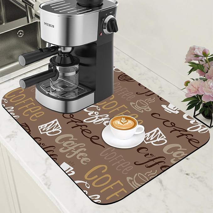 Doodle Coffee Dish Drying Mat Coffee Bar Mat by Unknown