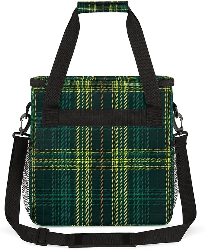 Green Plaid Coffee Maker Carring Bag, Large Insulated Storage Organizer Case - Image 5