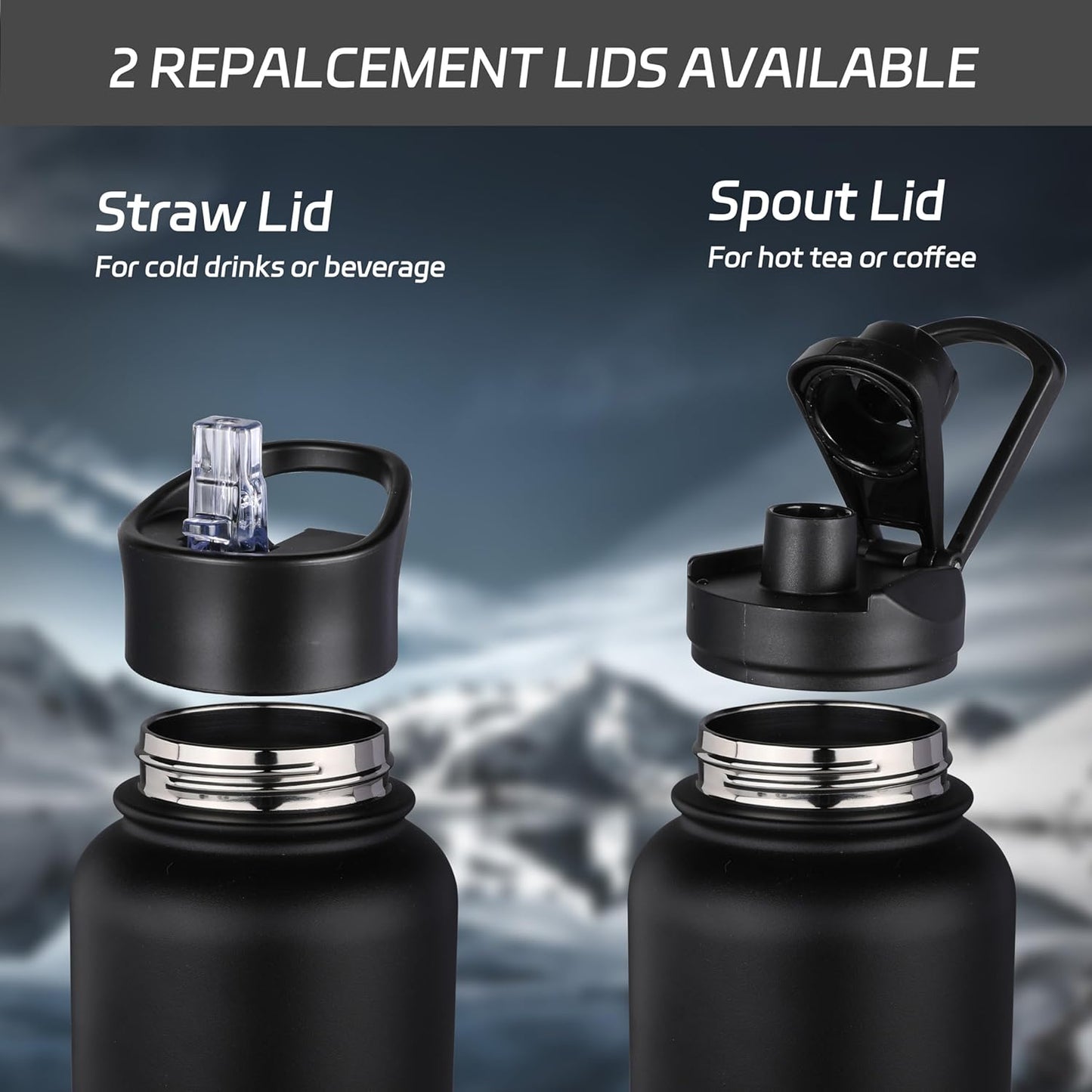 HASLE OUTFITTERS 40oz Stainless Steel Water Bottle, Vacuum Insulated Double Walled Leak Proof Sports Water Bottle with 2 Lids (Straw and Spout Lid) Thermo Mug Keep Cold and Hot(Black Gray Gradient,1)