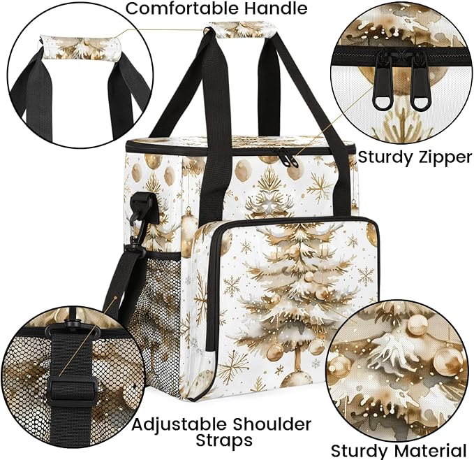 Gold Christmas Tree Coffee Maker Carring Bag, Large Insulated Storage Organizer - Image 6