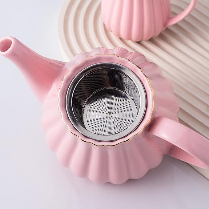 Jusalpha Service for 6- Fine China Pink Coffee Cup/Teacup Set, 8 OZ Cups& Saucer - Image 4