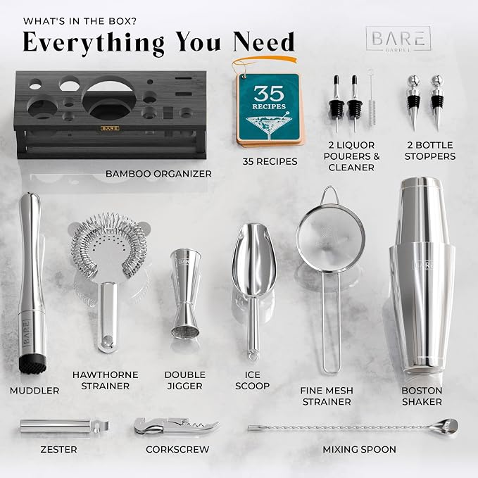 BARE BARREL® Mixology Bartender Kit Bar Set | 16-Piece Cocktail Shaker Set | - Image 4