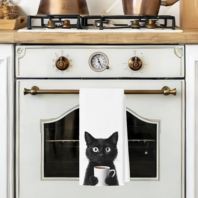 Funny Black Cat Kitchen Towels, Cats Kitchen Bar Accessories, Cat Lovers Chef - Image 2