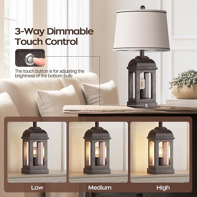 QiMH Table Lamp for Living Room, Farmhouse Lamps Set of 2 - Image 2