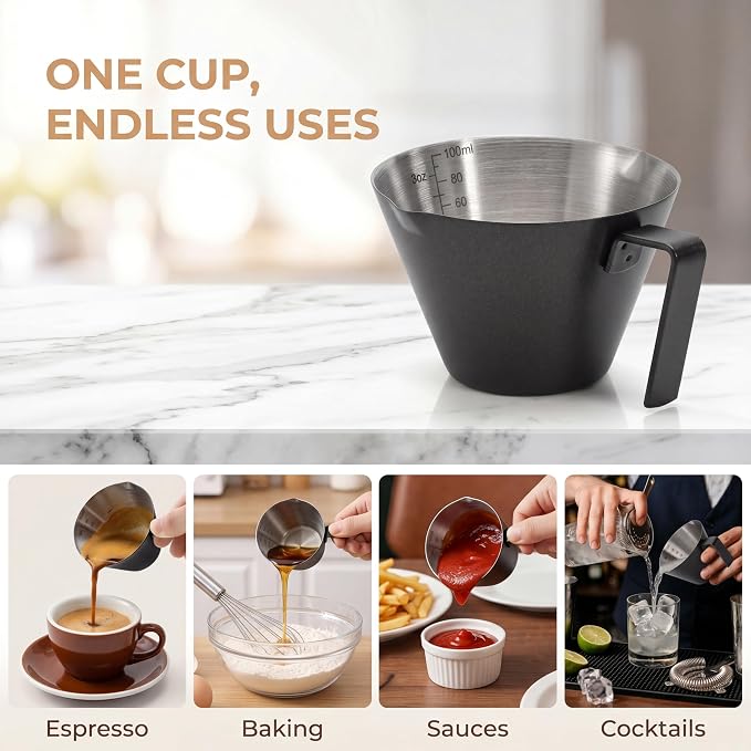 4 Pack Stainless Steel Espresso Measuring Cup, 3.4OZ/100ML Double Spout - Image 9