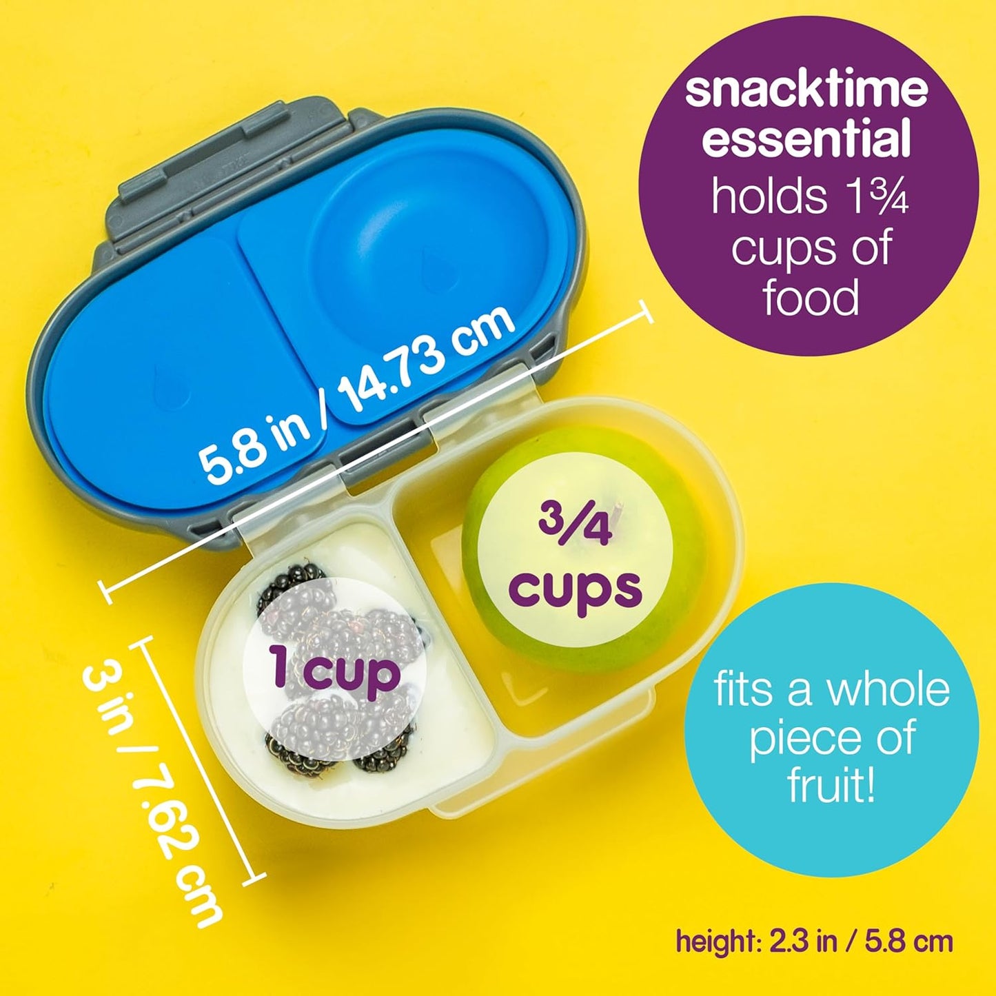b.box Snack Containers for Kids, Toddler Snack Box Container, Reusable Small Bento Box for Lunch, School & Travel, Leak Proof, BPA free, Dishwasher Safe, Ages 4 months+ (Lemon Sherbet, 12oz capacity)