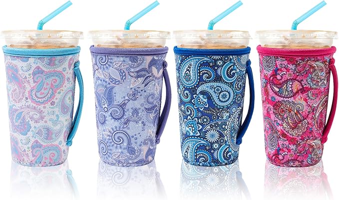 KJQJLY 4 Pack Iced Coffee Sleeve, reusable Neoprene Cup Sleeves Suitable by KJQJLY