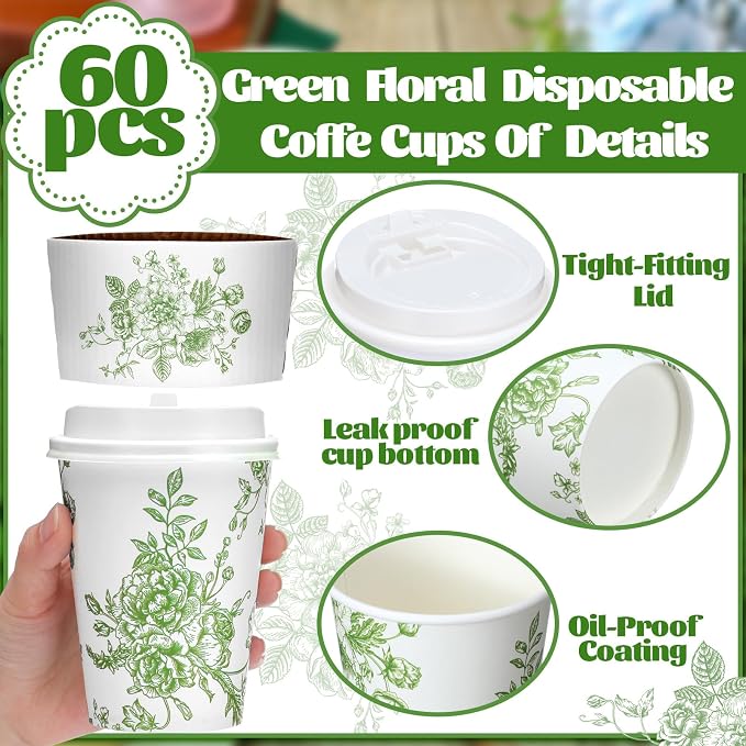 Vesici 60pcs 14oz Green Disposable Coffee Cups - Image 3