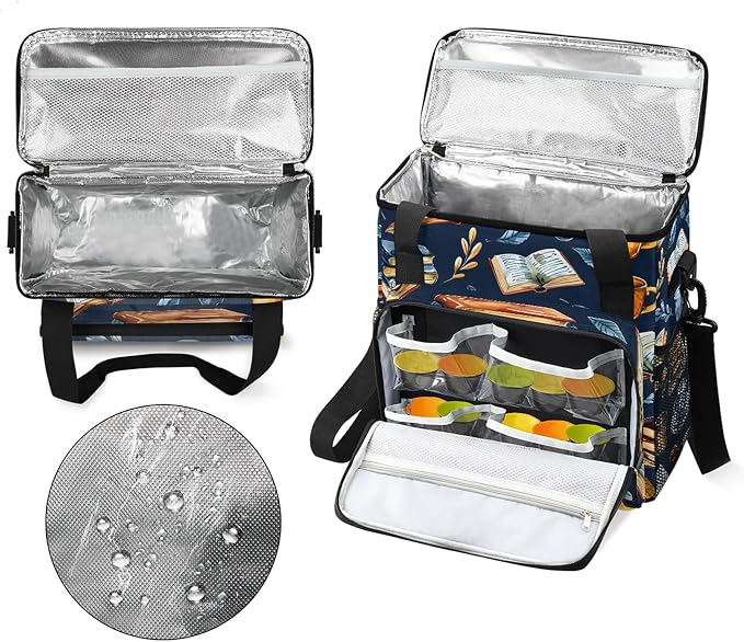 Books Coffee Theme Coffee Maker Carring Bag, Large Insulated Storage Organizer - Image 3