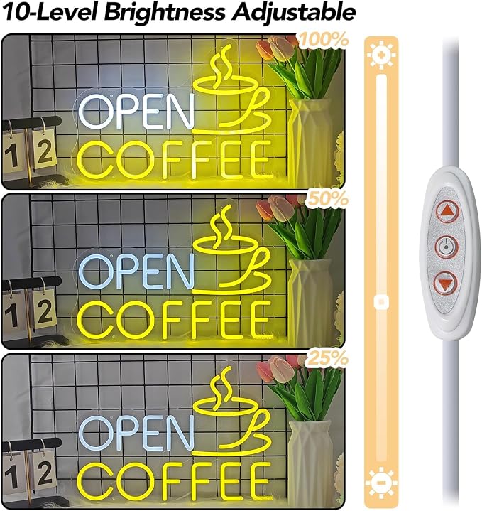 Open Coffee LED Neon Sign for Shops, Home Coffee Bar Essential, Espresso - Image 5