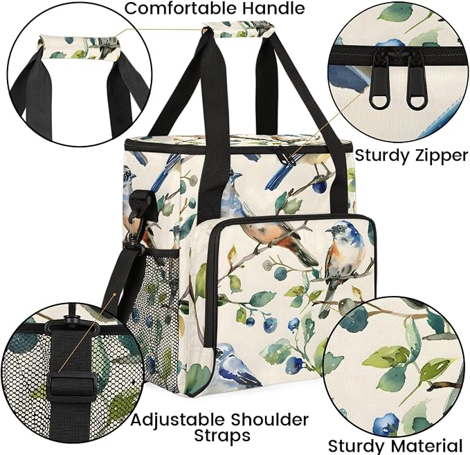Bird Vintage Coffee Maker Carring Bag, Large Insulated Storage Organizer Case - Image 6